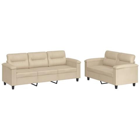Set Divani 2 Pz Con Cuscini Crema In Tessuto Microfibra - Foto 2