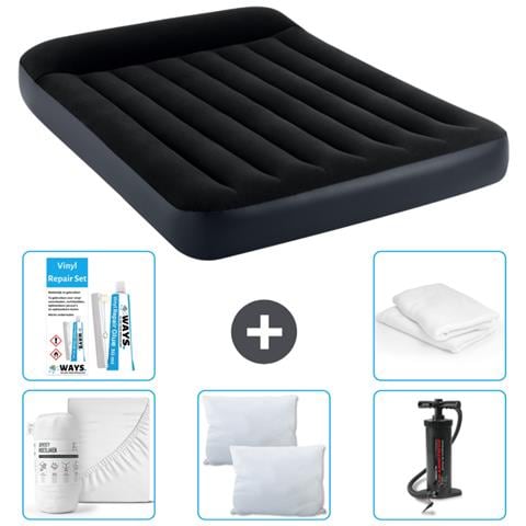 Set Materassino Gonfiabile - 191x137x25 Cm - Blu Scuro - Include Accessori Coordinati Cb1 - Foto 1