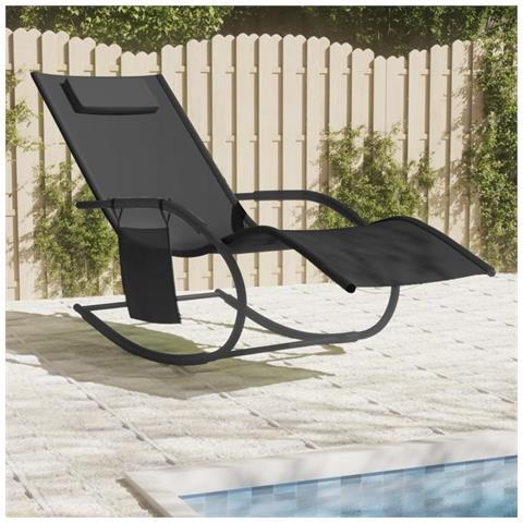 Lusso Casadino -  Lettino Prendisole A Dondolo In Acciaio E Textilene Nero - Foto 6