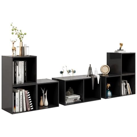 Set Mobili Tv 6 Pz Grigio Lucido In Legno Multistrato - Foto 2