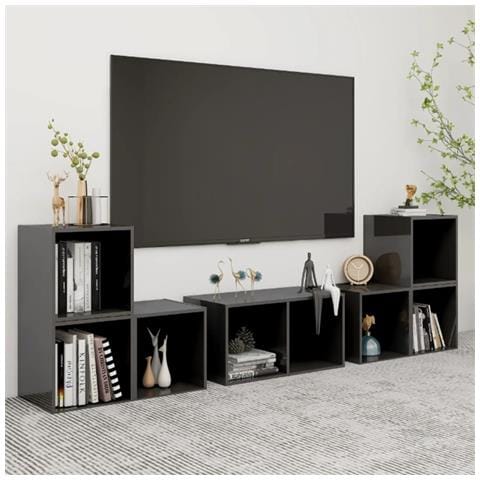 Set Mobili Tv 6 Pz Grigio Lucido In Legno Multistrato - Foto 8