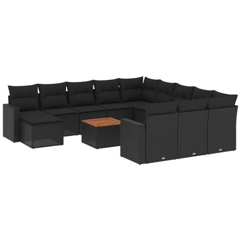 Lusso Casadino -  Set Divani Da Giardino 13pz Con Cuscini Nero In Polyrattan - Foto 1