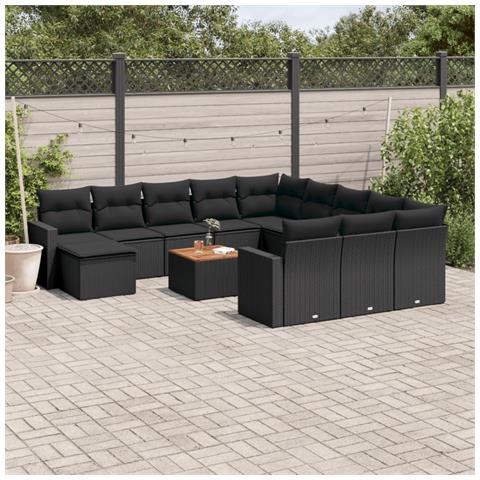 Lusso Casadino -  Set Divani Da Giardino 13pz Con Cuscini Nero In Polyrattan - Foto 8