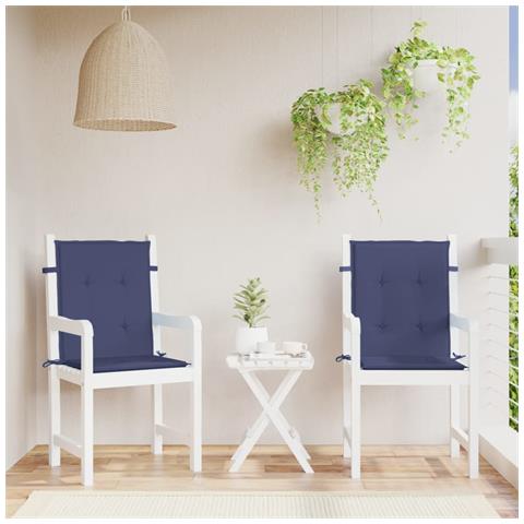 Cuscini Sedia Schienale Basso 2 Pz Blu Marino In Tessuto - Foto 8