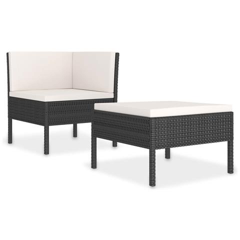 Set Divani Da Giardino 2 Pz Con Cuscini In Polyrattan Nero - Foto 1