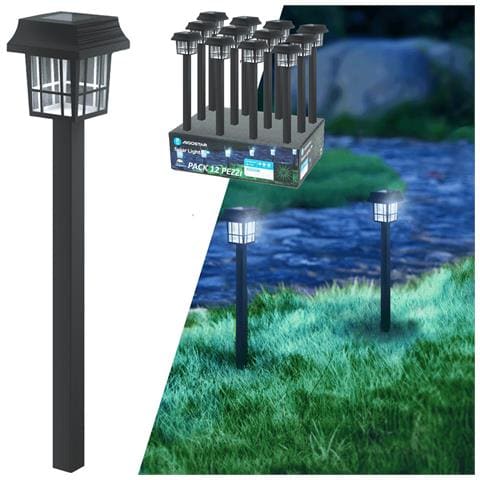 Lampioncino Led Solare Segnapassi | 6500k Luce Fredda | Ip44 | H32cm | 12 Pezzi - Foto 1