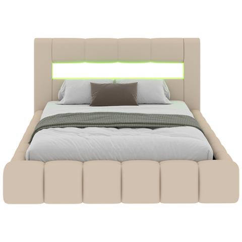 Omaha Letto Nuvola Led Con Cassettiera 140x190cm Velluto Beige - Foto 2