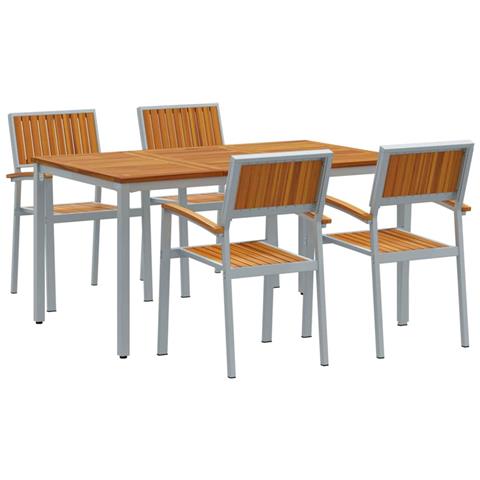 Set da pranzo da giardino 5 pezzi in legno massello di acacia e metallo - Foto 1