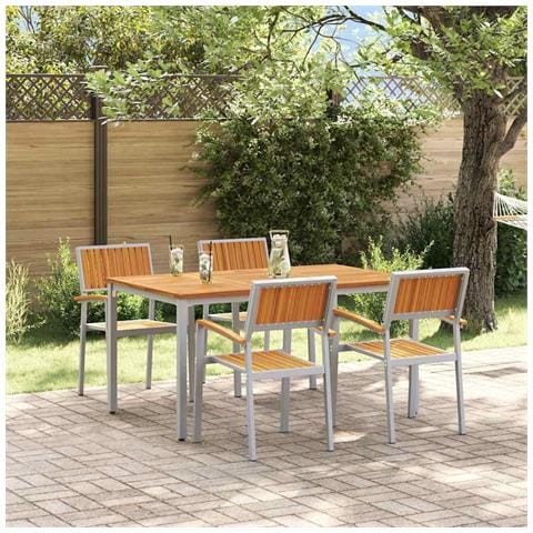 Set da pranzo da giardino 5 pezzi in legno massello di acacia e metallo - Foto 2