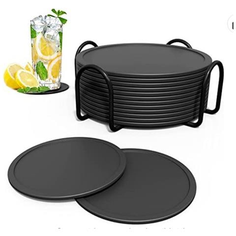 Set Di 10 Sottobicchieri In Silicone Per Bar, Caffè E Acqua Black - Foto 2