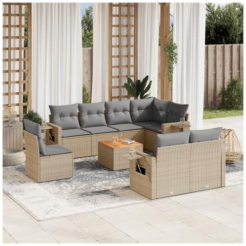 Set Divano da Giardino 9 pz con Cuscini Beige Misto Polyrattan - Foto 2