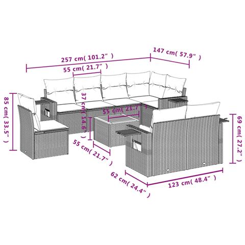 Set Divano da Giardino 9 pz con Cuscini Beige Misto Polyrattan - Foto 3