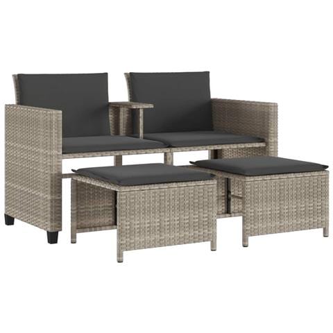 Divano Giardino 2Posti Tavolo Sgabelli Grigio Chiaro Polyrattan - Foto 1