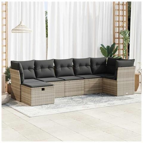 Set Divani da Giardino 7pz con Cuscini Grigio Chiaro Polyrattan - Foto 2