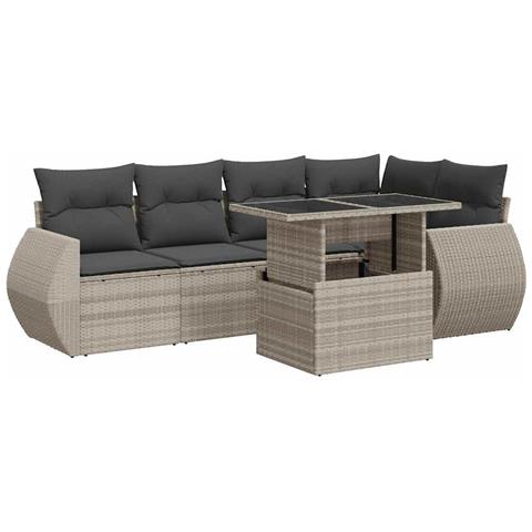 Set Divani da Giardino 7pz con Cuscini Grigio Chiaro Polyrattan - Foto 1