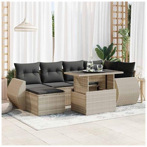 Set Divani da Giardino 7pz con Cuscini Grigio Chiaro Polyrattan - Foto 2
