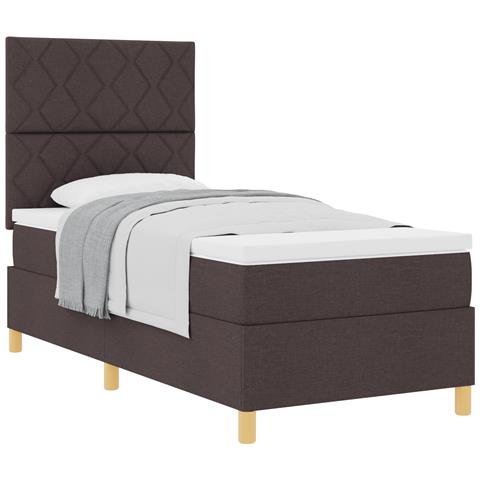 Letto con Rete a Sospensione e Materasso Marrone Scuro 100x200 cm Tessuto - Foto 1
