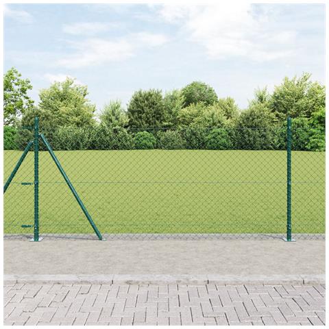 Recinzione in rete di catena con 13 pali flangiati 1x25 m acciaio zincato - Foto 2