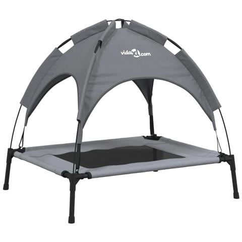 Lettino per Cani con Tetto Tessuto Oxford Antracite e Acciaio - Foto 1