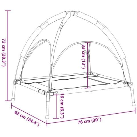 Lettino per Cani con Tetto Tessuto Oxford Antracite e Acciaio - Foto 9