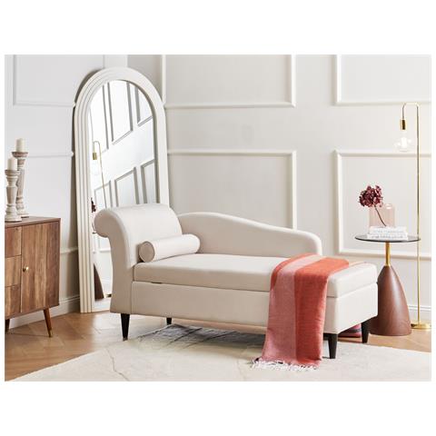Chaise Longue Versione Sinistra Luiro Velluto Beige Con Contenitore - Foto 1