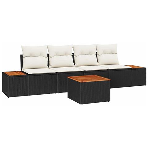 Set Divano da Giardino con cuscino 5 pcs Nero Poly Rattan - Foto 1