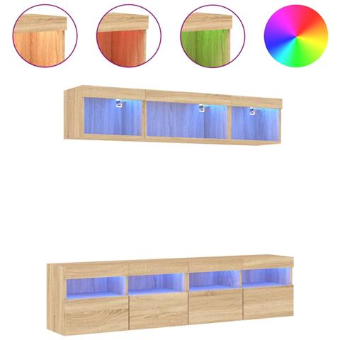 Mobili TV a Muro con LED 5pz Rovere Sonoma Legno Multistrato - Foto 1