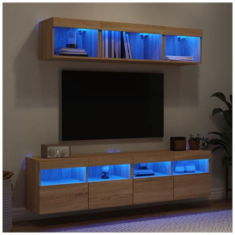 Mobili TV a Muro con LED 5pz Rovere Sonoma Legno Multistrato - Foto 2