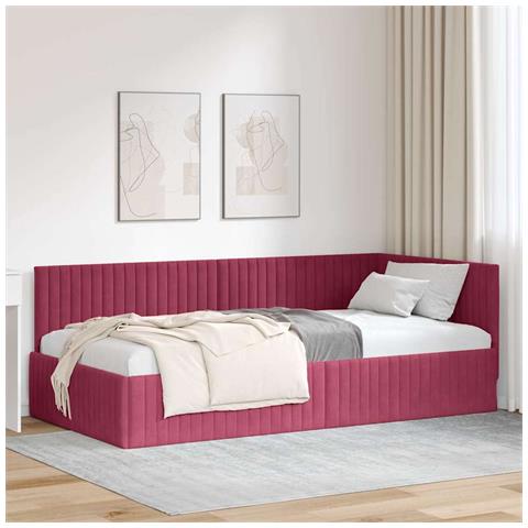 Cornice del letto ad angolo Rosso vino 100 x 200 cm Velluto - Foto 2