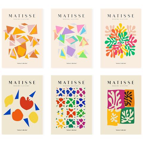 Set Di 6 Stampe Künstlerischen Illustrationen Von Henri Matisse Abstrakt Sammlung Von Dekorations Gemälden Im Kunstgalerie Stil A3 Senza Cornice - Foto 1