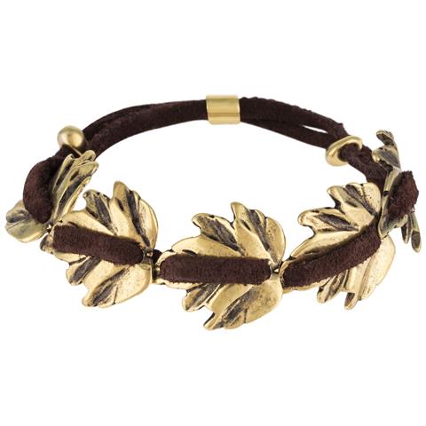 Bracciale In Pelle Marrone Con Foglie D'oro - Foto 1