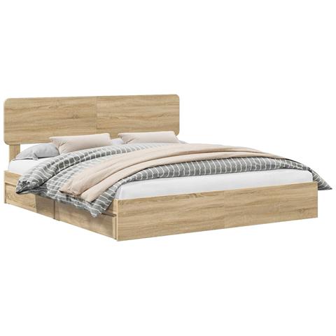 Letto con Contenitore con testiera Rovere Sonoma 180 x 200 cm - Foto 1