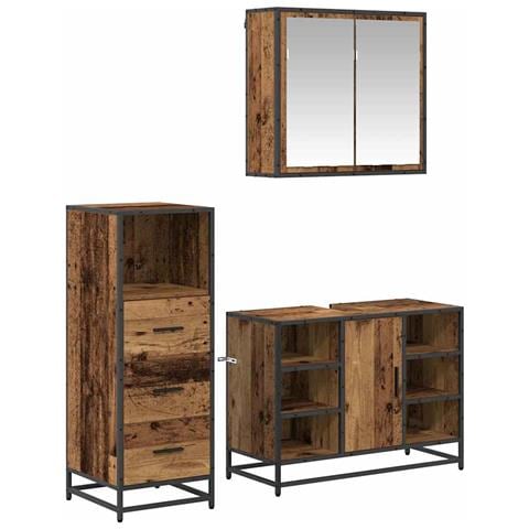 Set di mobili per il bagno con cassetto 3 pcs Legno vecchio - Foto 1