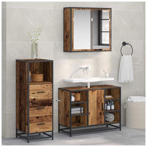 Set di mobili per il bagno con cassetto 3 pcs Legno vecchio - Foto 2