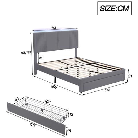 Letto Multifunzionale Con Led, Usb E Ampio Cassetto Estraibile - Foto 3