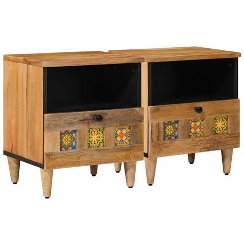 Armadio da Notte con cassetto 2 pcs Naturale 40 x 33 x 46 cm - Foto 1