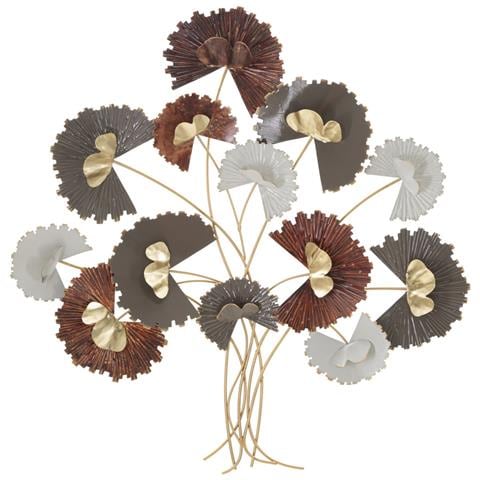 Pannello Decorativo Da Parete Reddy A Bouquet Di Fiori In Ferro Rosso, Grigio, Bianco E Oro 78x80 Cm - Foto 1