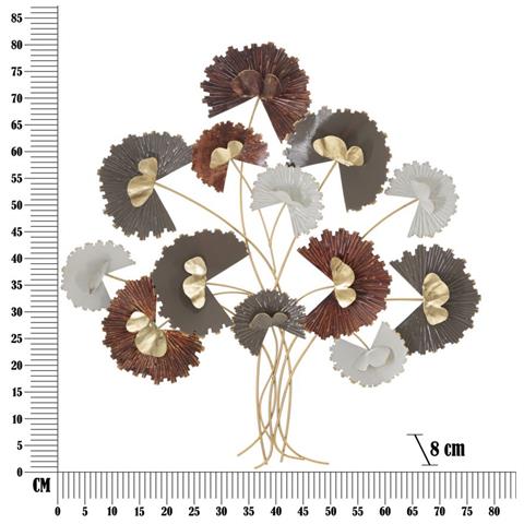 Pannello Decorativo Da Parete Reddy A Bouquet Di Fiori In Ferro Rosso, Grigio, Bianco E Oro 78x80 Cm - Foto 6