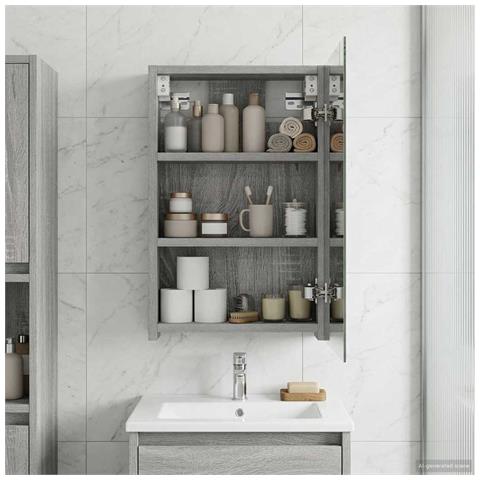 Mobiletto per specchio da bagno Grigio Sonoma 30 x 10,5 x 50 cm - Foto 2