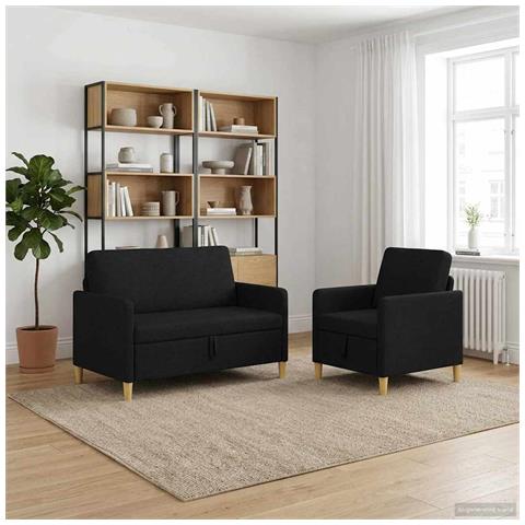 Set di Divani con Storage 2 pcs Nero Poliestere - Foto 2