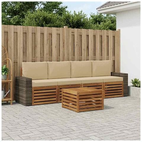 Set di divani da esterno con cuscino 5 pcs Naturale e Beige - Foto 2