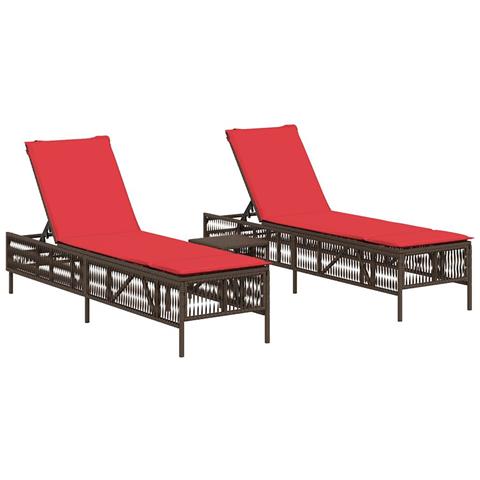 Lettini prendisole 2 pz con Tavolino in Polyrattan Marrone - Foto 1