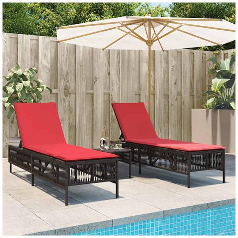 Lettini prendisole 2 pz con Tavolino in Polyrattan Marrone - Foto 2