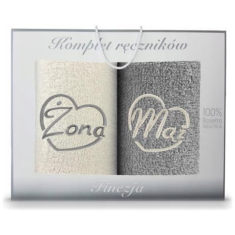 Set di asciugamani 420 g /m² - 2 pezzi da 70 x 140 cm - Ecru-Grigio cenere - Ricamo per moglie e marito - Regalo elegante - Foto 4