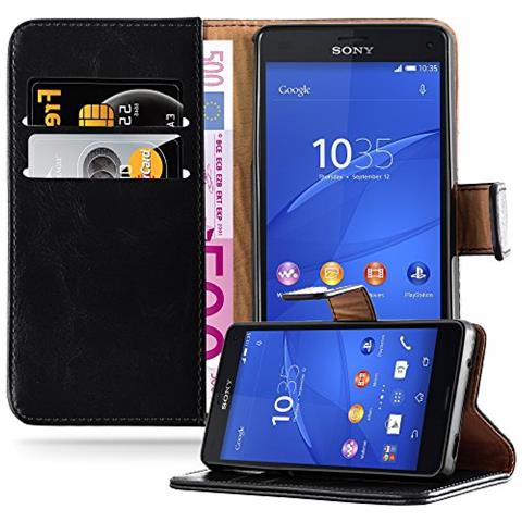 Custodia Compatibile Con Sony Xperia Z3 Compact In Nero Grafite - Coperchio Protettiva Con Chiusura Magnetica, Funzione Stand E Tasca Per Le Carte - Foto 1