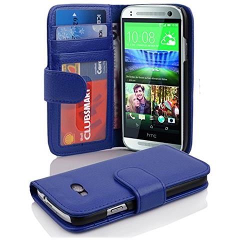 Custodia Compatibile Con Htc One M8 Mini (2.gen.) In Blu Marina - Coperchio Protettivo Con Chiusura Magnetica E 3 Slot Per Carte - Foto 1
