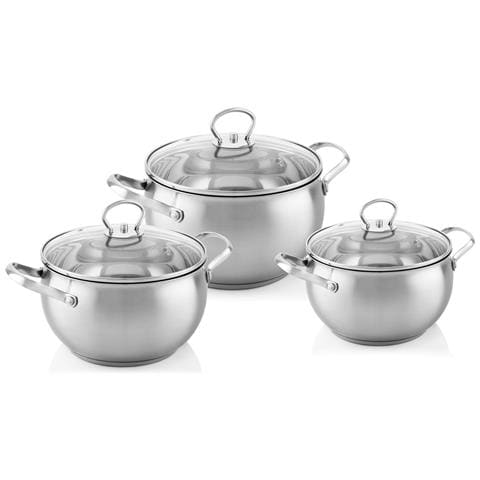 FLORINA Alex Batteria Da Cucina In Acciaio Inossidabile 8 Pezzi Induzione Coperchi Vetro Argento FLORINA Alex Batteria Da Cucina In Acciaio Inossidabile 8 Pezzi Induzione Coperchi Vetro Argento