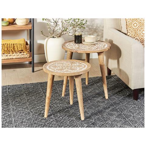 Set Di 2 Tavolini Sakita Legno Di Mango Marrone /bianco - Foto 1