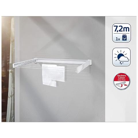 Stendibiancheria Stendino A Parete Richiudibile 7,2mt Di Asciugatura Telegant 72 - Foto 2