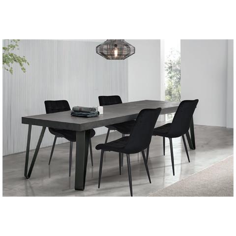 Set 4 Sedie Sala Da Pranzo Ariis Gambe In Acciaio Nero Opaco, Velluto Nero - Foto 2